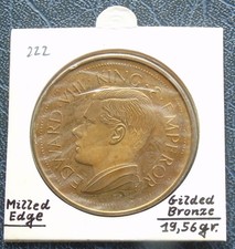 1936 Edoardo VIII Mauritius Corona Sterlina Dodo, Alta Qualità, Bronzo Dorato Bordo Fresato