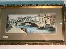 Gouache Punte Rialto Venezia 1900 di Y. Gianni