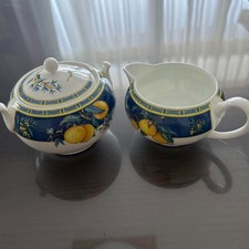 Wedgwood Citrons Sugar Bowl and Creamer Set Bone China Yellow Floral Pattern