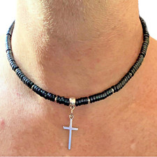Collana con croce rosario - , nera