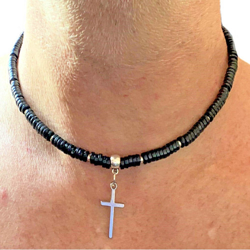 Collana con croce rosario - , nera