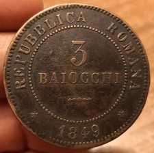 3 Baiocchi 1849,Seconda Repubblica Romana,Var."3" Stretto,Non Comune,BB,Rif.8805