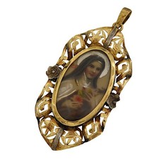 Medaglia Ciondolo Miniatura ORO Giallo 18k Santa Teresa Teresa di Lisieux Italia