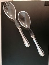 Argento e perspex, coppia posate per insalata stile inglese, manico in argento