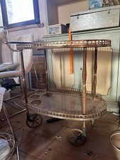 Carrello Portavivande In Legno E Ottone Vintage Anni 60-70 modernariato