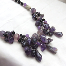Collana girocollo etnico pietre ametista viola onice nero fluorite- segno Pesci