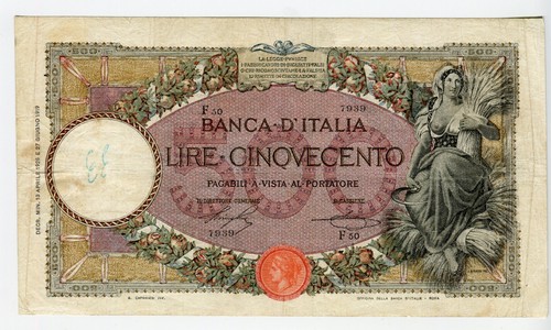 Banconota 500 lire mietitrice - banconota,