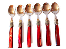 Set 6 cucchiai Rivadossi acciaio inox rosso bordeaux vintage lunghezza 20,5 cm