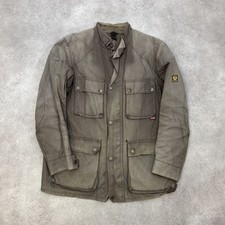 Belstaff Giacca Cotone Cerato Uomo Grande Moto Biker Cappotto Vintage, Marrone Lavato