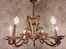 antico lampadario 6 fl plafoniera lampadario bronzo dorato barocco Francia 1920 ca.