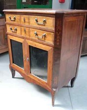 Vetrina intarsiata Napoleone III in noce e radica '800 fronte 92 cm