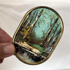 Quadro paesaggio miniatura vintage cornice ovale ottone 3x2 firmato