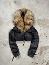 Giacca moto vintage anni 2000 Dsquared2 pelle collo pelliccia ritagliata