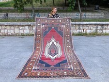 TAPPETO TRIBALE OUSHAK VINTAGE BOHO ANNODATO A MANO LANA OUSHAK FATTO A MANO ZONA TURCA