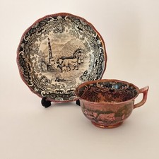 Tazza con piattino a lustro metallico rosa - Davenport - 1820 ca. (cod. 1147)