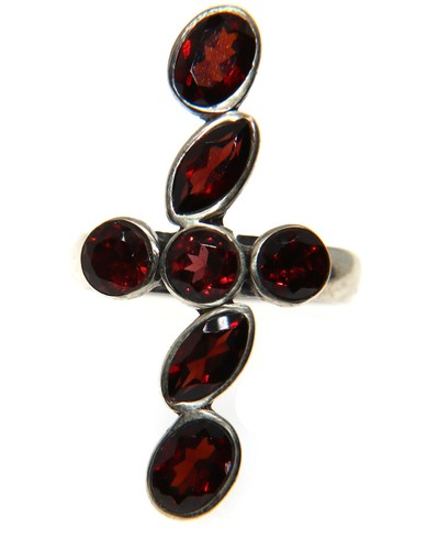 Anello granato argento - , 925