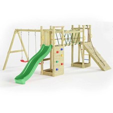 Parco giochi in legno  Fungoo Maxi Exposure con scivolo, altalene, ponte e arram