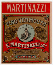 ETICHETTA MARTINAZZI VINO  VERMOUTH  TORINO  LITOGRAFICA