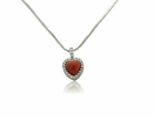 Pendente Ciondolo in Corallo Rosso Cuore di Argento da 925 e donna con catenina