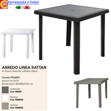 Tavolo Effetto RATTAN Giardino Esterno Resina 80x80x72 Bianco Antracite Tortora