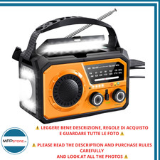 Radio d'Emergenza con luce, Ricarica USB-C, Carica solare, Bussola e Manico