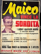 AB4 Manifesto pubblicità MAICO sordità udito 1964 Roma apparecchi acustici 140cm