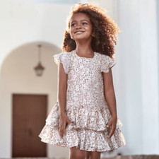 Abito Mayoral Bambina Taglia 8 Stampa Leopardata Chiffon Increspature 128 CM Made in Spain