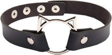 COLLANA COLLARE SEXY DOMINO GATTO micio NERO CATWOMAN BURLESQUE CON BORCHIE GOTH