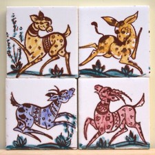 CERAMICA VIETRI MATTONELLE/ TOZZETTI CM 5 X 5 COLORATE A MANO SERIE DA 4 PEZZI