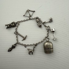 Bracciale Vintage Argento Messicano Charm 6,75” Arte Popolare 800/900/925 Charms Viaggio