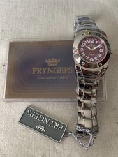 Pryngeps quartz 100mt cassa bracciale acciaio 30mm bordeaux dial card tag NOS