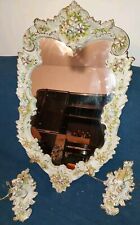 Antico specchio+lampadario+2 abat jour in Ceramica-VINTAGE anni 70 fatti a mano