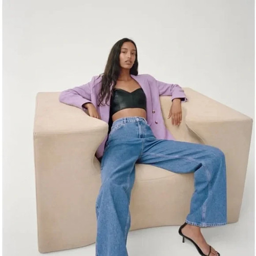 Crop top zara nero ecopelle - crop,