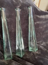 Three 13” Green Tinted Glass Slim Vases Made In Spain