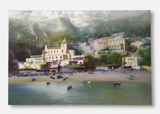 Amleto Colucci Vue de Positano depuis la Mer Côte Amalfitaine Peinture à Huile