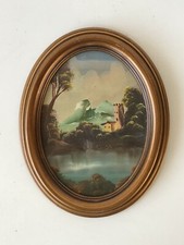 Dipinto Firmato Pittura Ad Olio Quadro Ovale Paesaggio Naturale Anni 60