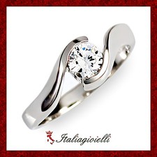 Delizioso Anello Solitario in Argento 925 Rodiato Oro Bianco Zircone Brillante