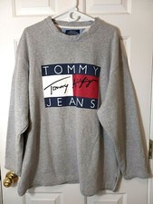 Maglione felpa uomo vintage Tommy Hilfiger made USA grigio bandiera logo anni 90 Y2K L