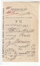 1899 PADOVA RICEVUTA VAGLIA POSTALE N°12+timbro PADOVA VAGLIA-g512