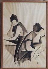 Frosecchi Paolo 1962 Due figure Disegno cubista  43x63 cm galleria VIOTTI