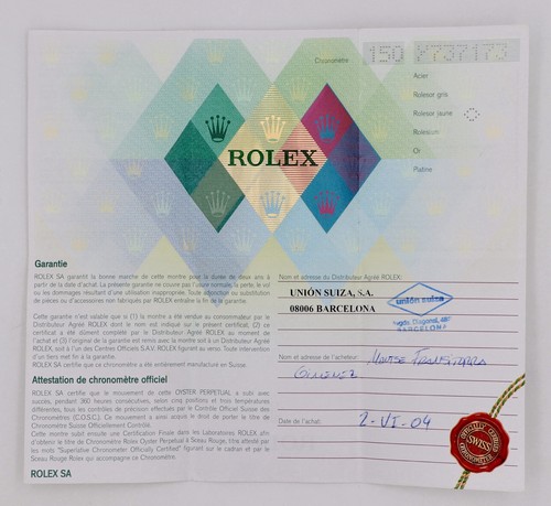 Rolex card documents papers - rolex,