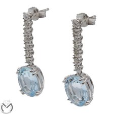 Orecchini oro bianco 18 kt 750 diamanti 0,50 ct e acquamarina 5 ct -297/ST-