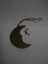 Luna dorata legno stella  artigianale decorazione palla pallina albero