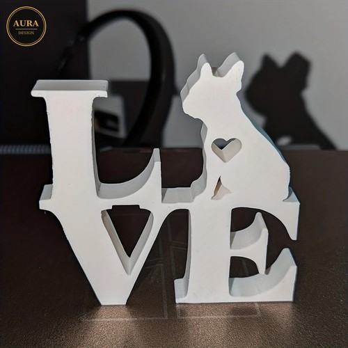 Statua love bianca con bulldog - statua,
