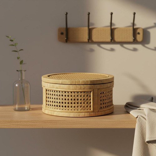 Scatola rotonda rattan - scatola,