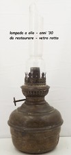 LAMPADA OLIO ANTICA di ANNI 30 in RAME E VETRO da TAVOLO LUCERNA LUME VINTAGE @