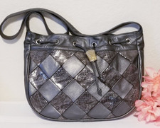 BORSA A TRACOLLA MAZZANTIA GRIGIO METALLIZZATO italiana in PELLE CON COULISSE MADE IN ITALY