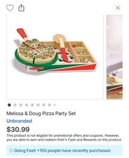 Melissa & Doug Set Cibo Gioco Pizza Party in Legno