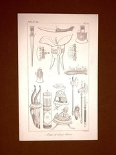 Incisione in rame del 1846 Cina Pugnale asce scure giavellotto Bonatti - Cantù