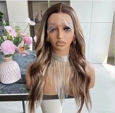 Parrucca anteriore in pizzo HD miscela capelli umani evidenzia miele MARRONE biondo chiaro 